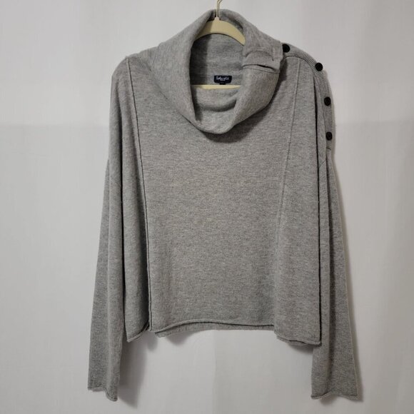 Splendid Wool Blend Cowl Neck Button Side Cozy Gray Pullover Sweater Medium - Picture 2 of 12
